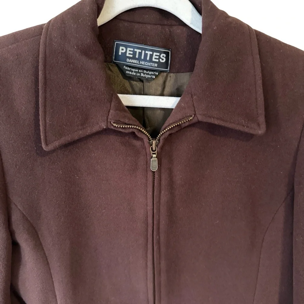 Daniel Hechter Vintage Dark Brown Wool Women's Blazer Size 4P Minimalist Winter - Picture 14 of 16